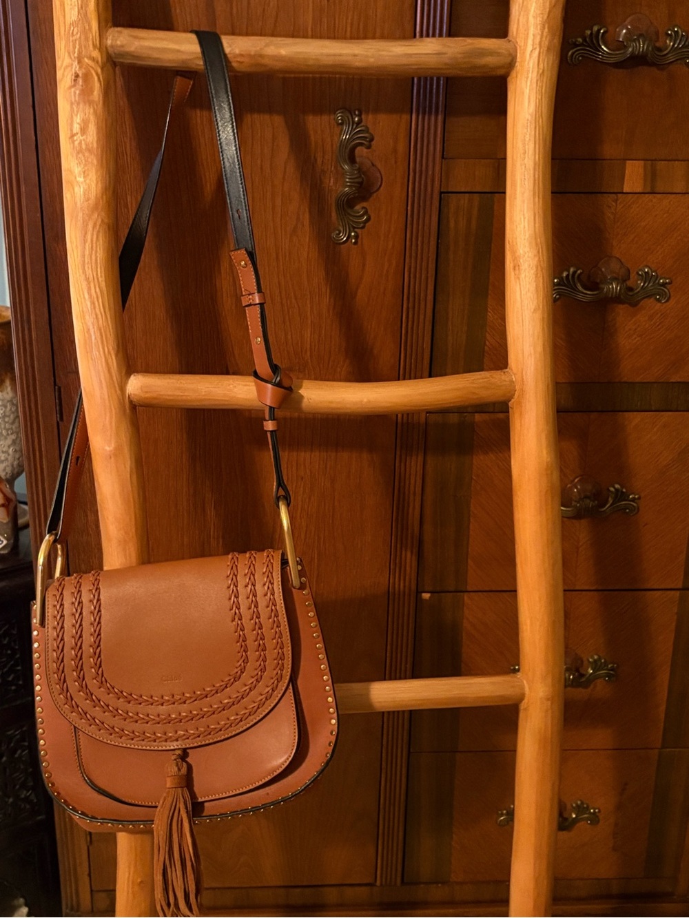 Chloe Hudson Brown Leather Saddle Crossbody Bag with Tassel